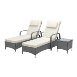 MCC Direct Rattan Sun Loungers Set Of 2 Reclining Sun Beds And Table Garden Furniture Venice Grey - thumbnail 4