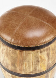 Elm Home And Garden Wooden Lift Off Lid Whiskey Barrel Stool Leather Top H51 X W47 X D47Cm - thumbnail 5