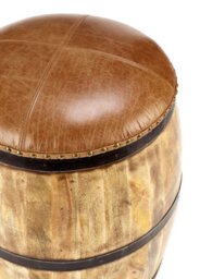 Elm Home And Garden Wooden Lift Off Lid Whiskey Barrel Stool Leather Top H51 X W47 X D47Cm - thumbnail 4
