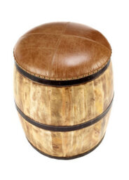 Elm Home And Garden Wooden Lift Off Lid Whiskey Barrel Stool Leather Top H51 X W47 X D47Cm - thumbnail 3