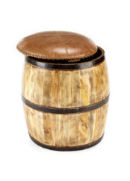 Elm Home And Garden Wooden Lift Off Lid Whiskey Barrel Stool Leather Top H51 X W47 X D47Cm - thumbnail 2