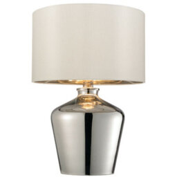 2 Pack Modern Mirror Table Lamp Gloss Chrome Glass & Ivory Shade Feature Bedside Light - thumbnail 2