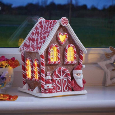 Samuel Alexander 20Cm Battery Operated Led Gingerbread Santa Candy Cabin Christmas Decoration - image 1