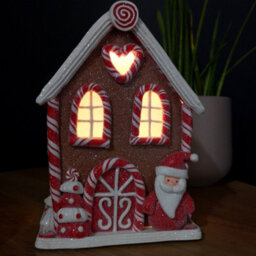 Samuel Alexander 20Cm Battery Operated Led Gingerbread Santa Candy Cabin Christmas Decoration - thumbnail 3
