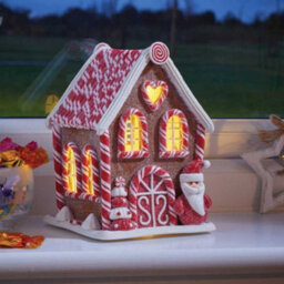 Samuel Alexander 20Cm Battery Operated Led Gingerbread Santa Candy Cabin Christmas Decoration - thumbnail 1