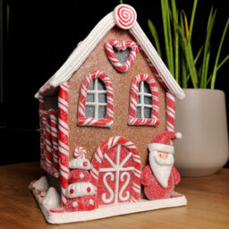 Samuel Alexander 20Cm Battery Operated Led Gingerbread Santa Candy Cabin Christmas Decoration - thumbnail 2