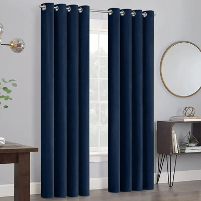 Moonlight Bedding Velvet Ring Top Curtains- Fully Lined Dim Out Blackout Pair, Ultra Soft Thermal Curtains (Navy, 66 X 90 Inch) - image 1