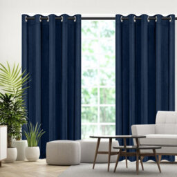 Moonlight Bedding Velvet Ring Top Curtains- Fully Lined Dim Out Blackout Pair, Ultra Soft Thermal Curtains (Navy, 66 X 90 Inch) - thumbnail 8