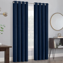 Moonlight Bedding Velvet Ring Top Curtains- Fully Lined Dim Out Blackout Pair, Ultra Soft Thermal Curtains (Navy, 66 X 90 Inch) - thumbnail 1