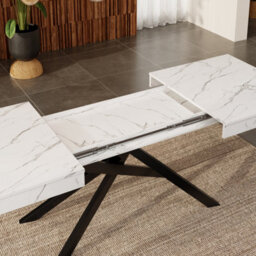 Btm 140 180X80Cm Extendable Dining Table, Marble Effect Kitchen Table, Metal Cross Legs, Dining Table For 6 8, White Marble - thumbnail 5