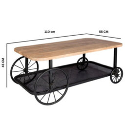 Wyld Haus Shanghai Industrial Oak And Matte Black Coffee Table With Mesh Shelf And Oversized Wheels - thumbnail 3