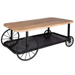 Wyld Haus Shanghai Industrial Oak And Matte Black Coffee Table With Mesh Shelf And Oversized Wheels - thumbnail 2
