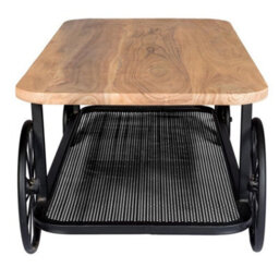 Wyld Haus Shanghai Industrial Oak And Matte Black Coffee Table With Mesh Shelf And Oversized Wheels - thumbnail 5