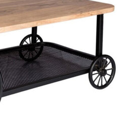 Wyld Haus Shanghai Industrial Oak And Matte Black Coffee Table With Mesh Shelf And Oversized Wheels - thumbnail 6