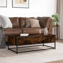 Berkfield Coffee Table Smoked Oak 100X50X35 Cm Engineered Wood And Metal - thumbnail 3