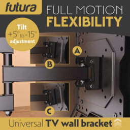 Futura Universal Tv Wall Bracket Mount 26-60 Inch Tvs, Tilt, Swivel & 90 Rotation, Vesa 400mm X 400mm, 35Kg Max Load Heavy Duty - thumbnail 6