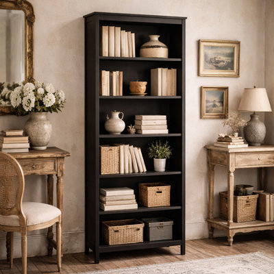 Wyld Haus Gossmere Matt Black 5-Shelf Bookcase, Wood Frame With Glass Shelves, 785 X 1990 X 325 mm - image 1