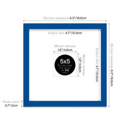 "5X5"" Blue Picture Frame - 5X5"" Square Frame With 2X2"" Mount For 5X5""/2X2"" Pictures Art Deco Style Room Decor, 1 Pack" - thumbnail 2