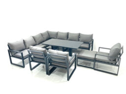 Fimous 11 Seater Outdoor Aluminum Garden Furniture Set Corner Sofa Footstool 3 Chairs Adjustable Rising Lifting Dining Table Sets - thumbnail 1
