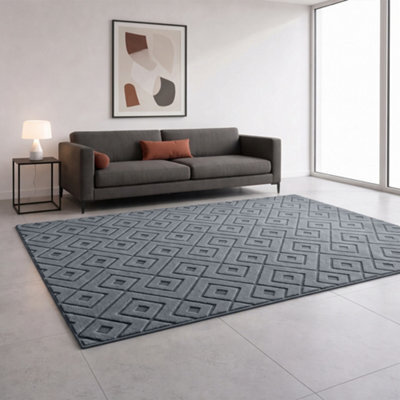 Moonlight Bedding Grey Geometric Rug 120X170Cm, Washable Non-Slip Soft High Low Pile Living Room Carpet - image 1