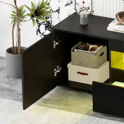 MMT Funiture Designs mmt 180Cm Black High Gloss Led Tv Stand Cabinet With 2 Drawers & 2 Cupboards For Tvs Up To 85 Inch - thumbnail 9