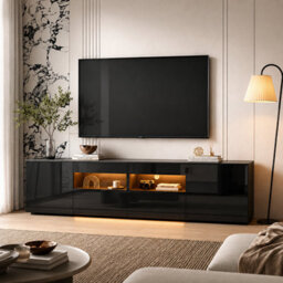 MMT Funiture Designs mmt 180Cm Black High Gloss Led Tv Stand Cabinet With 2 Drawers & 2 Cupboards For Tvs Up To 85 Inch - thumbnail 7