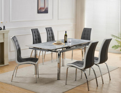 Furnizone UK Grande 6-Seater Ceramic Extending Dining Table And 6 Vienna Grey Faux Leather Chairs - image 1