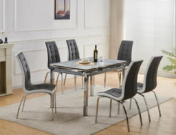 Furnizone UK Grande 6-Seater Ceramic Extending Dining Table And 6 Vienna Grey Faux Leather Chairs - thumbnail 2