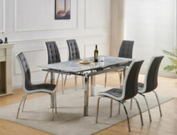 Furnizone UK Grande 6-Seater Ceramic Extending Dining Table And 6 Vienna Grey Faux Leather Chairs