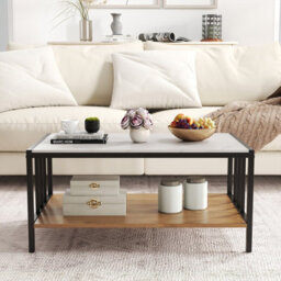 Gainoom 2-Tier White Coffee Table Rectangular Center Table With Sintered Stone Tabletop - thumbnail 3