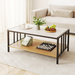 Gainoom 2-Tier White Coffee Table Rectangular Center Table With Sintered Stone Tabletop - thumbnail 4