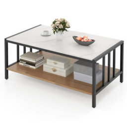 Gainoom 2-Tier White Coffee Table Rectangular Center Table With Sintered Stone Tabletop - thumbnail 1