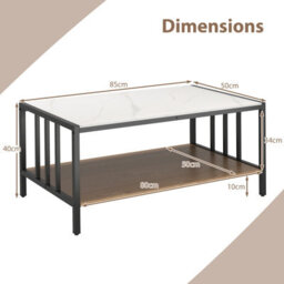 Gainoom 2-Tier White Coffee Table Rectangular Center Table With Sintered Stone Tabletop - thumbnail 2