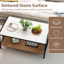 Gainoom 2-Tier White Coffee Table Rectangular Center Table With Sintered Stone Tabletop - thumbnail 7