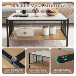 Gainoom 2-Tier White Coffee Table Rectangular Center Table With Sintered Stone Tabletop - thumbnail 8