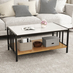Gainoom 2-Tier White Coffee Table Rectangular Center Table With Sintered Stone Tabletop - thumbnail 5