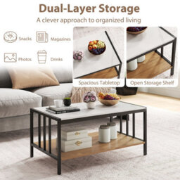 Gainoom 2-Tier White Coffee Table Rectangular Center Table With Sintered Stone Tabletop - thumbnail 6
