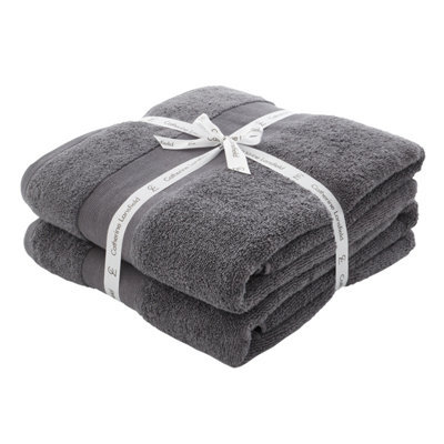 Catherine Lansfield Bathroom Anti Bacterial 500 Gsm Soft & Absorbent Cotton Bath Sheet Pair Charcoal Grey - image 1
