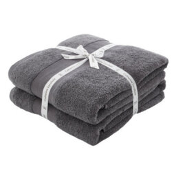 Catherine Lansfield Bathroom Anti Bacterial 500 Gsm Soft & Absorbent Cotton Bath Sheet Pair Charcoal Grey