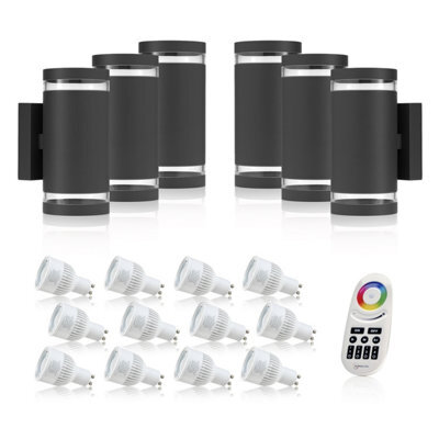 Auraglow Double Up & Down Wide Pillar Wall Light - Astra - Colour Changing With 4 Zone Remote - 6 Pack - image 1