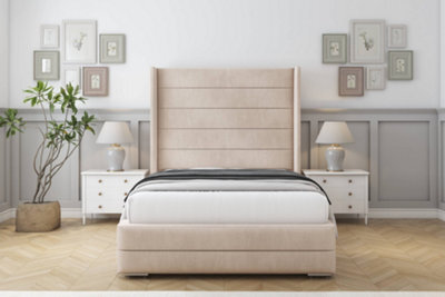 "Sloomy Sterling Sand Naples Bed Frame With 50""  Upholstered Wingback Headboard 3' Single" - image 1