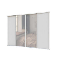 A-Class Sliding Doors Set Of 4 Light Grey & Mirror Sliding Wardrobe Door Kit, White Frame & Tracks, Opening Height (H) 225-226Cm & Width (W) 237-238Cm - thumbnail 1