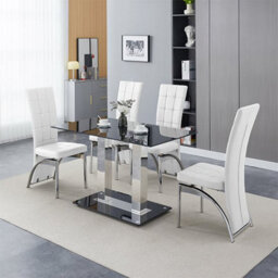 Furniture In Fashion Jet Small Black Glass Dining Table With 4 Ravenna White Chairs - thumbnail 1