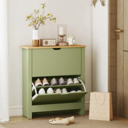 Homcom 12-Shoe Storage Cabinet 4 Shelves 2 Drawers Tabletop Green - thumbnail 8