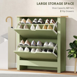 Homcom 12-Shoe Storage Cabinet 4 Shelves 2 Drawers Tabletop Green - thumbnail 4