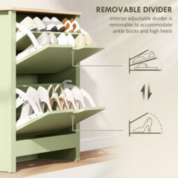 Homcom 12-Shoe Storage Cabinet 4 Shelves 2 Drawers Tabletop Green - thumbnail 6