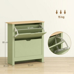 Homcom 12-Shoe Storage Cabinet 4 Shelves 2 Drawers Tabletop Green - thumbnail 3