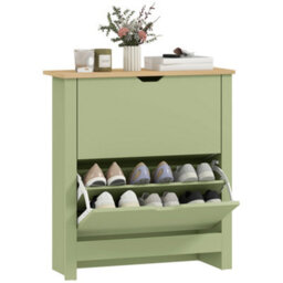 Homcom 12-Shoe Storage Cabinet 4 Shelves 2 Drawers Tabletop Green - thumbnail 2