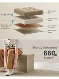 LEDREM Storage Ottoman, Foldable Storage Bench, 38 X 76 X 38 Cm, Flipping Lid, 300 Kg Load Capacity, For Hallway, Living Room - thumbnail 3