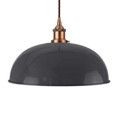 Slate Grey Worcester Painted Dome Pendant Light With Matt Antique Copper Lamp Holder And Brown Twisted Cable - Se Home - image 1